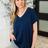 Top Shelf Basic V-Neck Ribbed Tee in Navy-Womens-Ave Shops-[option4]-[option5]-[option6]-[option7]-[option8]-Shop-Boutique-Clothing-for-Women-Online