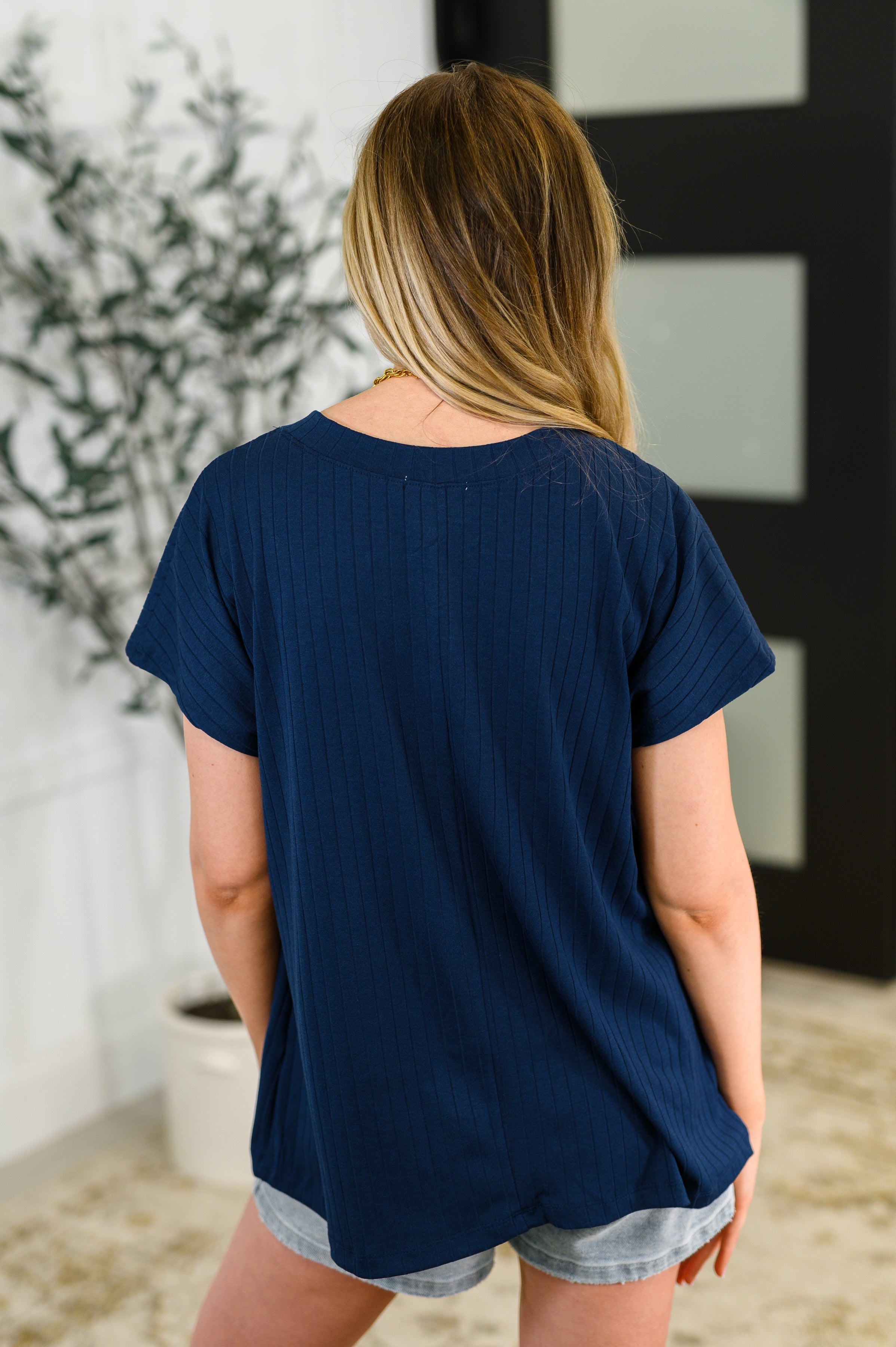 Top Shelf Basic V-Neck Ribbed Tee in Navy-Womens-Ave Shops-[option4]-[option5]-[option6]-[option7]-[option8]-Shop-Boutique-Clothing-for-Women-Online