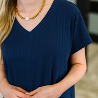 Top Shelf Basic V-Neck Ribbed Tee in Navy-Womens-Ave Shops-[option4]-[option5]-[option6]-[option7]-[option8]-Shop-Boutique-Clothing-for-Women-Online
