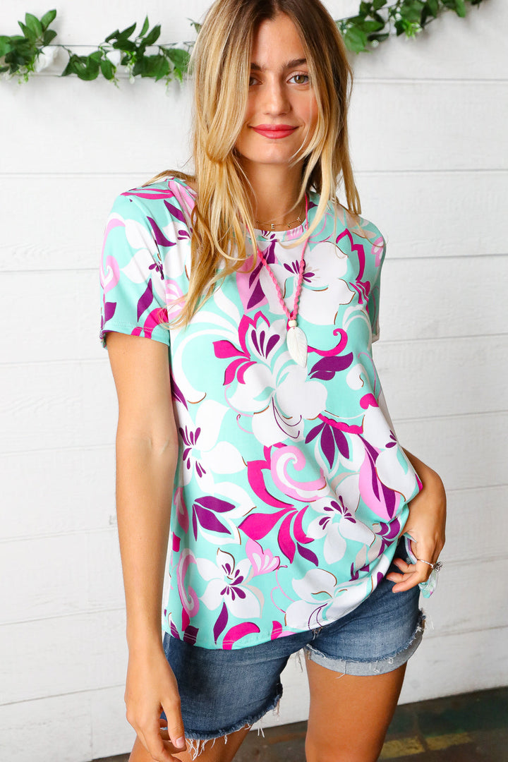 Turquoise & Purple Flat Floral Print Top-Haptics-[option4]-[option5]-[option6]-[option7]-[option8]-Shop-Boutique-Clothing-for-Women-Online