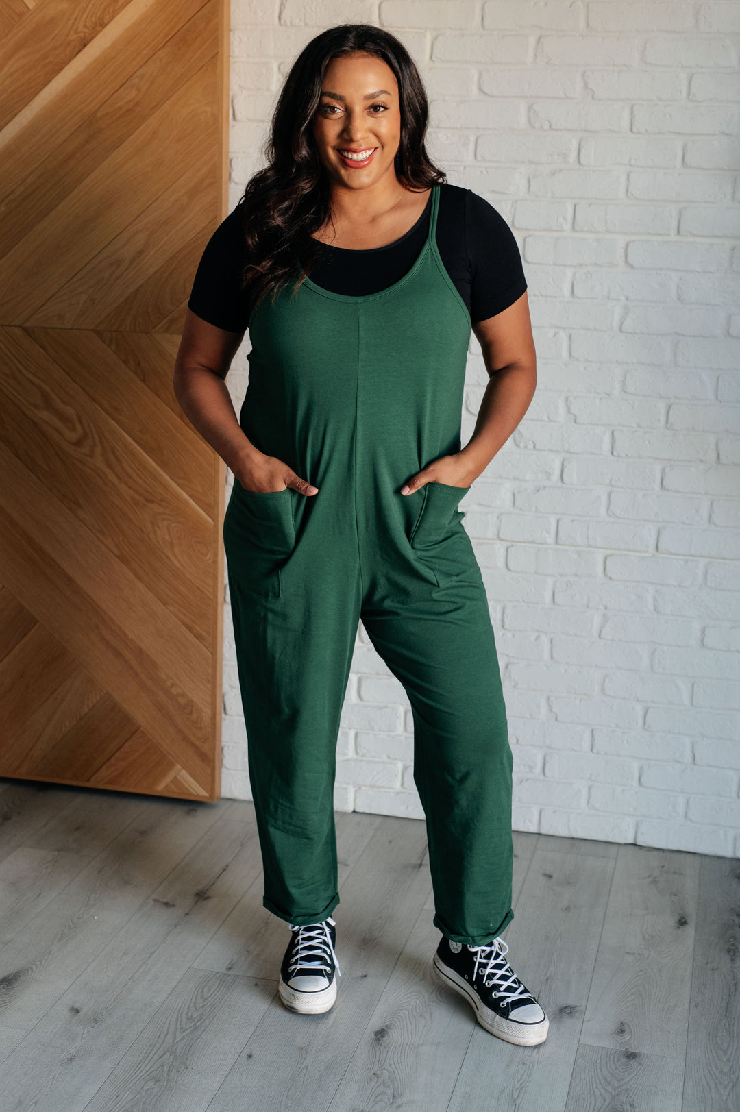 Zenana Totally Me Spaghetti Strap Jumpsuit in Dark Green-Jumpsuits & Rompers-Ave Shops-[option4]-[option5]-[option6]-[option7]-[option8]-Shop-Boutique-Clothing-for-Women-Online