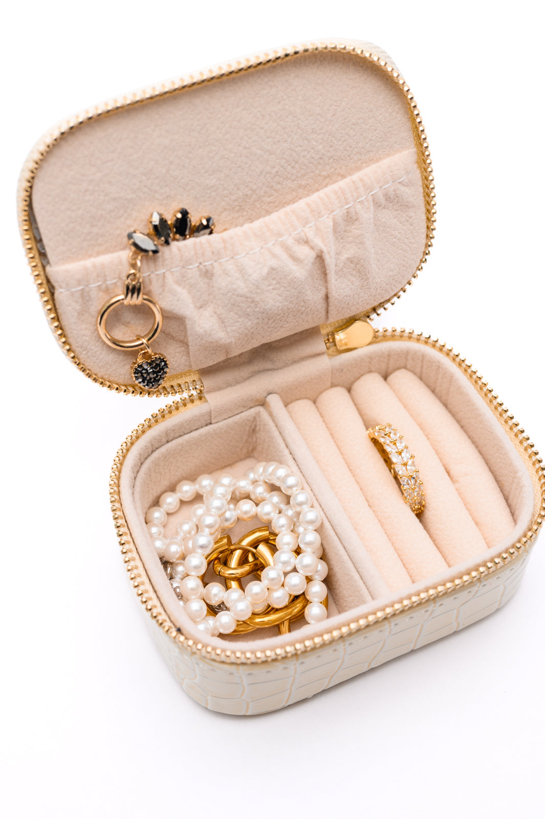 Travel Jewelry Case in Cream Snakeskin-Accessories-Ave Shops-OS-[option4]-[option5]-[option6]-[option7]-[option8]-Shop-Boutique-Clothing-for-Women-Online