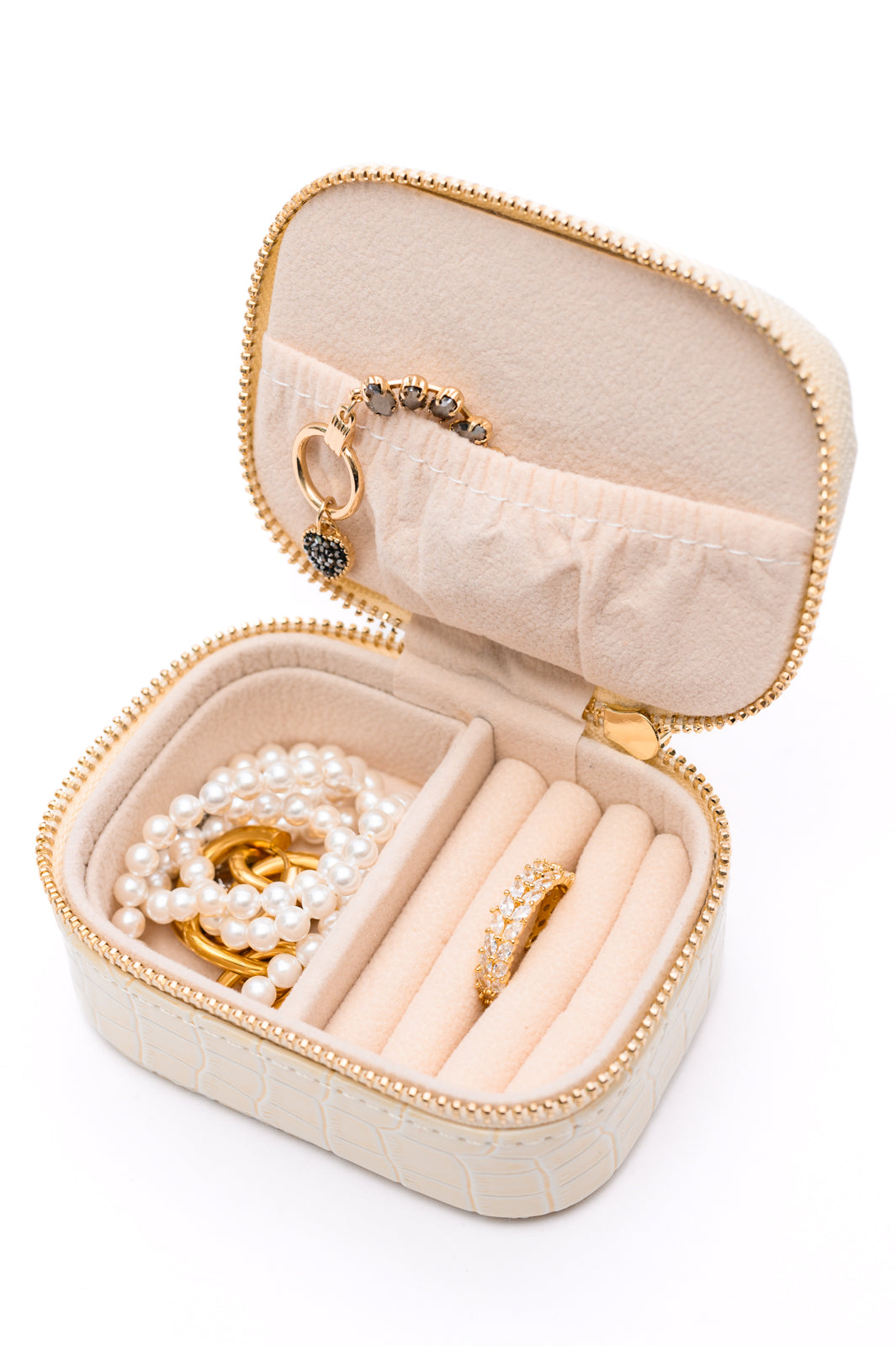 Travel Jewelry Case in Cream Snakeskin-Accessories-Ave Shops-OS-[option4]-[option5]-[option6]-[option7]-[option8]-Shop-Boutique-Clothing-for-Women-Online