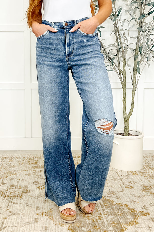 Judy Blue Tucker High Rise Vintage Wash Wide Leg Jeans-Womens-Ave Shops-[option4]-[option5]-[option6]-[option7]-[option8]-Shop-Boutique-Clothing-for-Women-Online