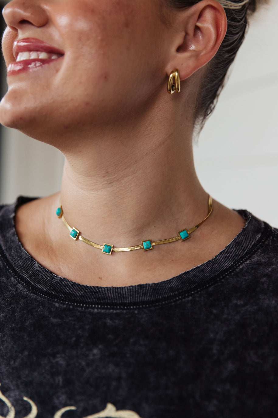 Turquoise Squares Necklace-Accessories-Ave Shops-[option4]-[option5]-[option6]-[option7]-[option8]-Shop-Boutique-Clothing-for-Women-Online