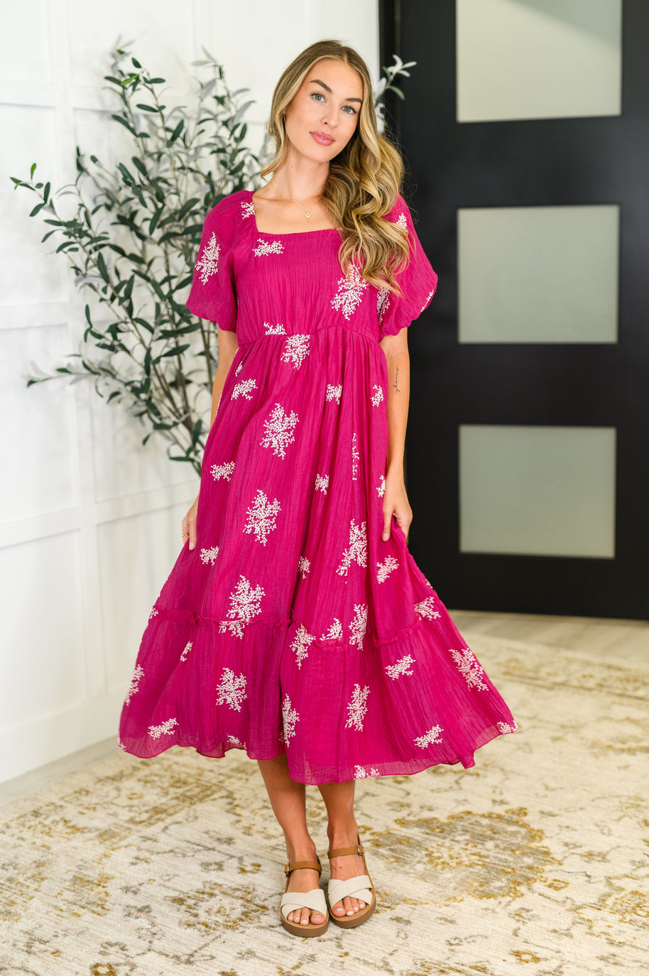 Twirl in Bloom Square Neck Dress in Hot Pink-Womens-Ave Shops-[option4]-[option5]-[option6]-[option7]-[option8]-Shop-Boutique-Clothing-for-Women-Online