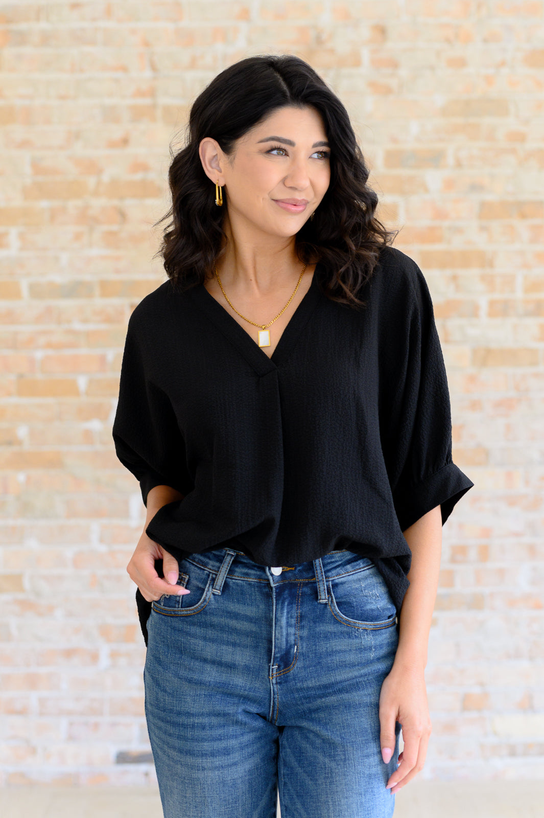 Up For Anything V-Neck Blouse in Black-Tops-Ave Shops-[option4]-[option5]-[option6]-[option7]-[option8]-Shop-Boutique-Clothing-for-Women-Online