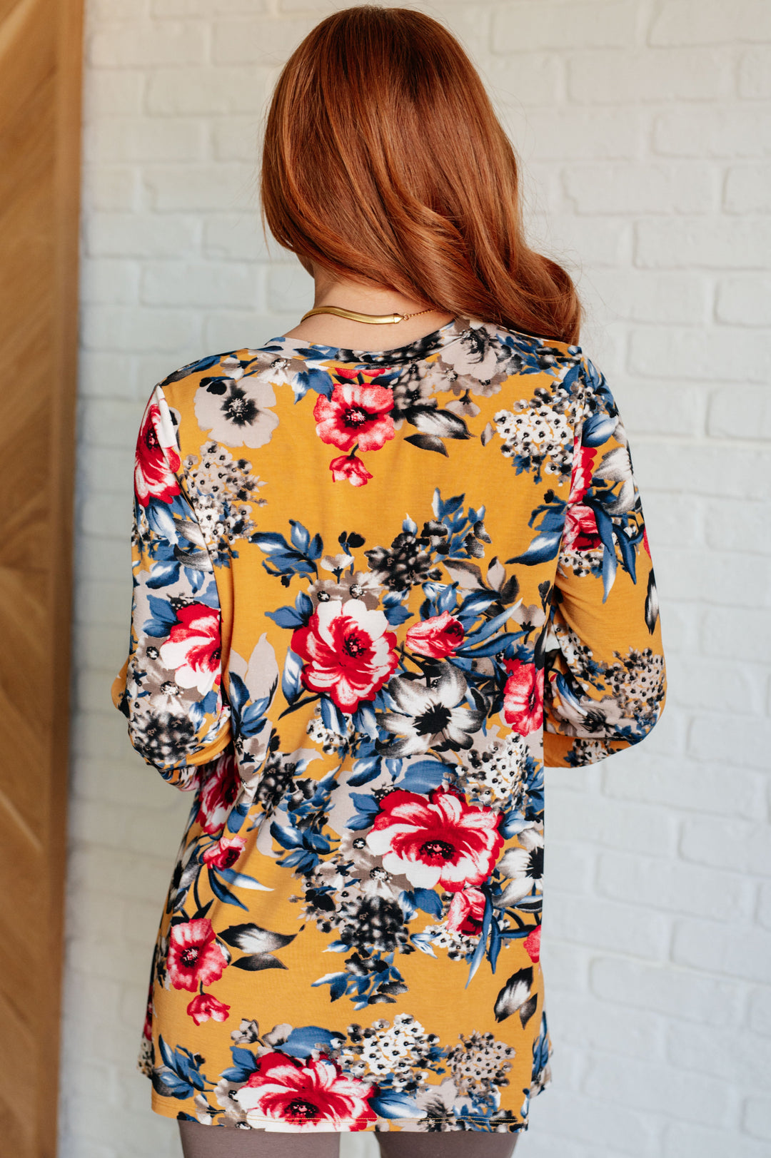 V-Neck Scoop Hem Top in Marigold Floral-Tops-Ave Shops-[option4]-[option5]-[option6]-[option7]-[option8]-Shop-Boutique-Clothing-for-Women-Online