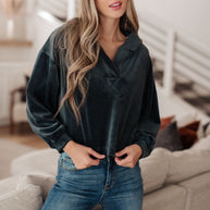 Velvet Icon Hoodie In Grey Blue-Tops-Ave Shops-[option4]-[option5]-[option6]-[option7]-[option8]-Shop-Boutique-Clothing-for-Women-Online