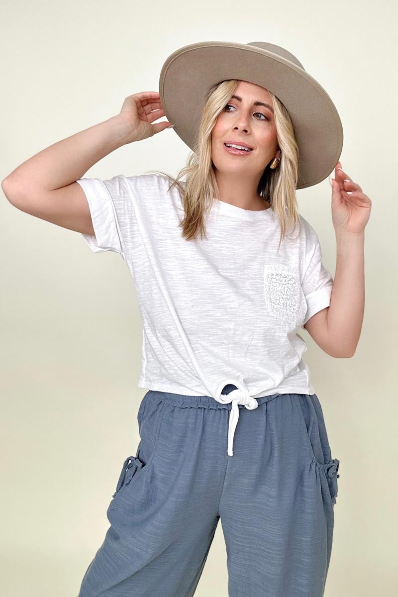 Gigio Cropped T-Shirt with Sequin Pocket and Tie Front-Blouses-Kiwidrop-[option4]-[option5]-[option6]-[option7]-[option8]-Shop-Boutique-Clothing-for-Women-Online