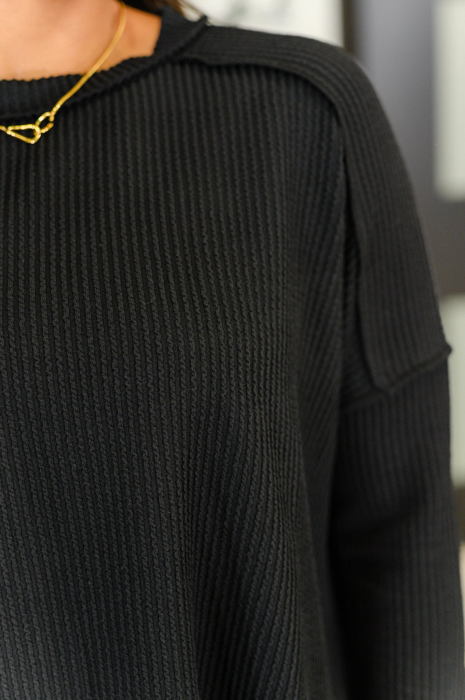 Zenana Wander & Rest Cable Ribbed Knit Drop Shoulder Top in Black-Womens-Ave Shops-[option4]-[option5]-[option6]-[option7]-[option8]-Shop-Boutique-Clothing-for-Women-Online