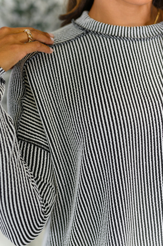 Zenana Wander & Rest Cable Ribbed Knit Drop Shoulder Top in Black/White-Womens-Ave Shops-[option4]-[option5]-[option6]-[option7]-[option8]-Shop-Boutique-Clothing-for-Women-Online