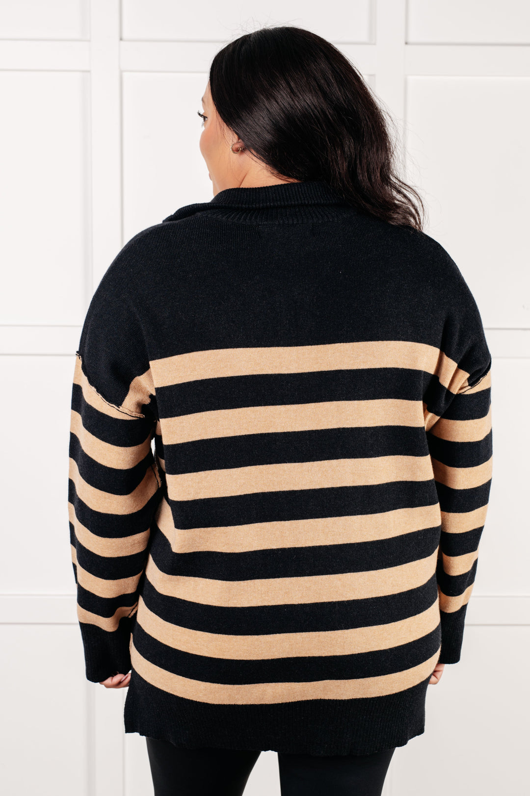 Well Situated Striped Quarter Zip Sweater in Black and Tan-Tops-Ave Shops-[option4]-[option5]-[option6]-[option7]-[option8]-Shop-Boutique-Clothing-for-Women-Online