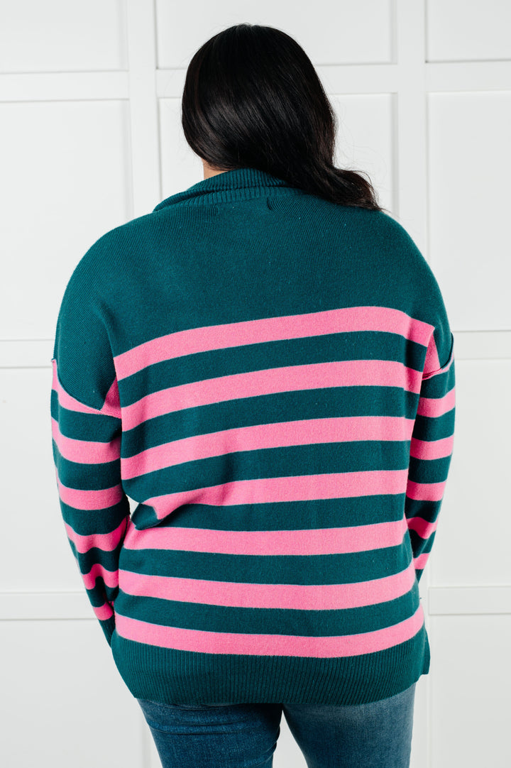 Well Situated Striped Quarter Zip Sweater in Green and Pink-Tops-Ave Shops-[option4]-[option5]-[option6]-[option7]-[option8]-Shop-Boutique-Clothing-for-Women-Online