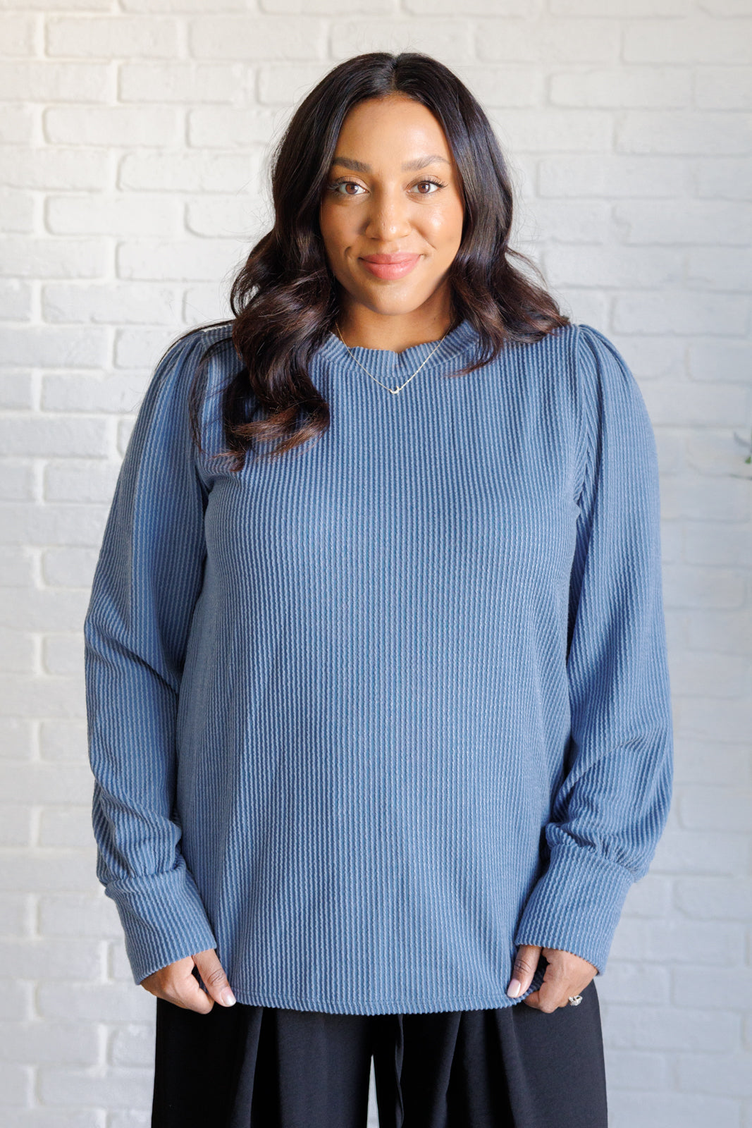 When the Sun Goes Down Mineral Wash Ribbed Knit Top in Vintage Denim-Tops-Ave Shops-[option4]-[option5]-[option6]-[option7]-[option8]-Shop-Boutique-Clothing-for-Women-Online