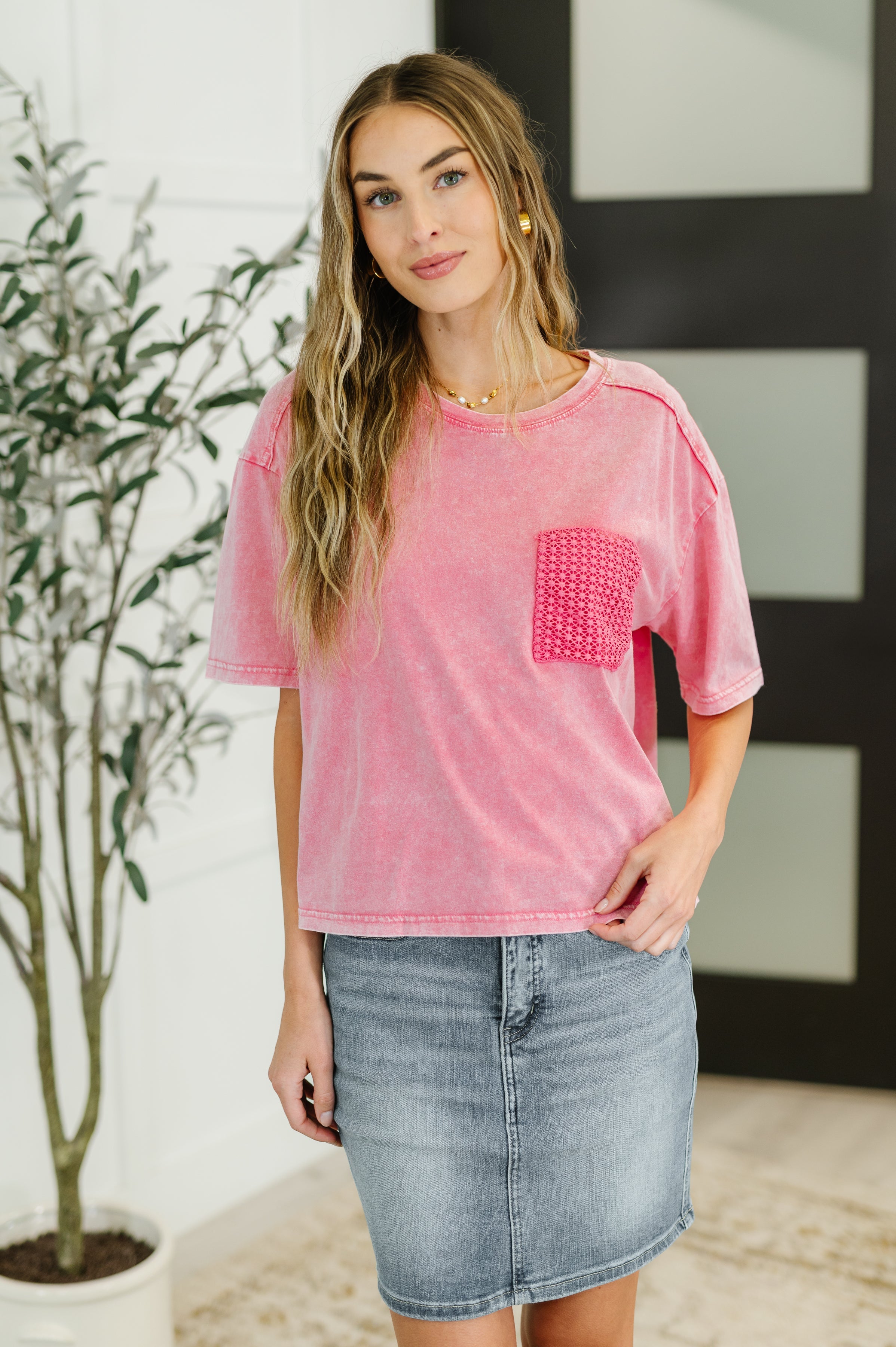 Who's That Girl Crochet Pocket T-Shirt-Womens-Ave Shops-[option4]-[option5]-[option6]-[option7]-[option8]-Shop-Boutique-Clothing-for-Women-Online