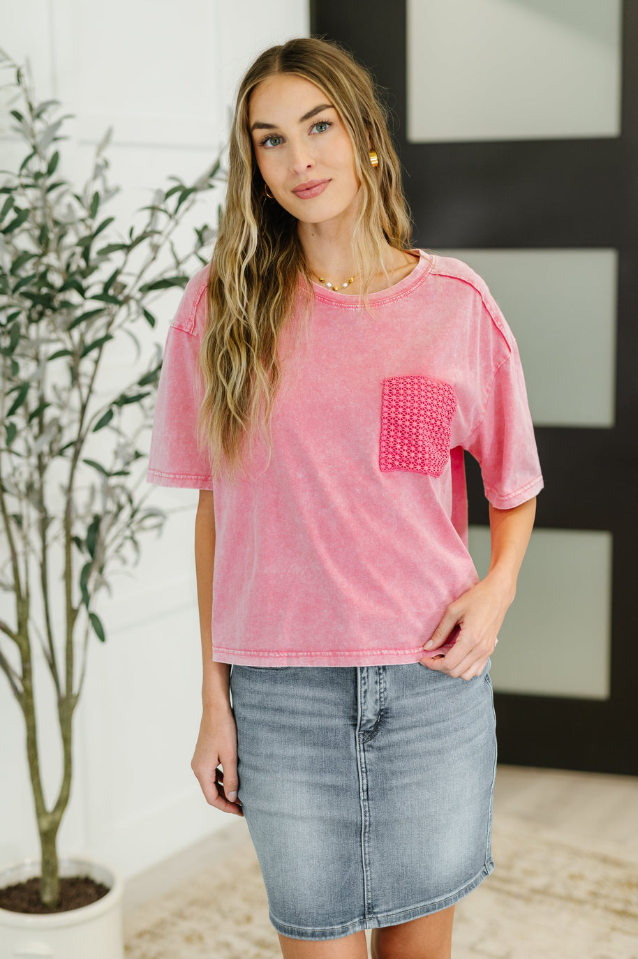 Who's That Girl Crochet Pocket T-Shirt-Womens-Ave Shops-[option4]-[option5]-[option6]-[option7]-[option8]-Shop-Boutique-Clothing-for-Women-Online