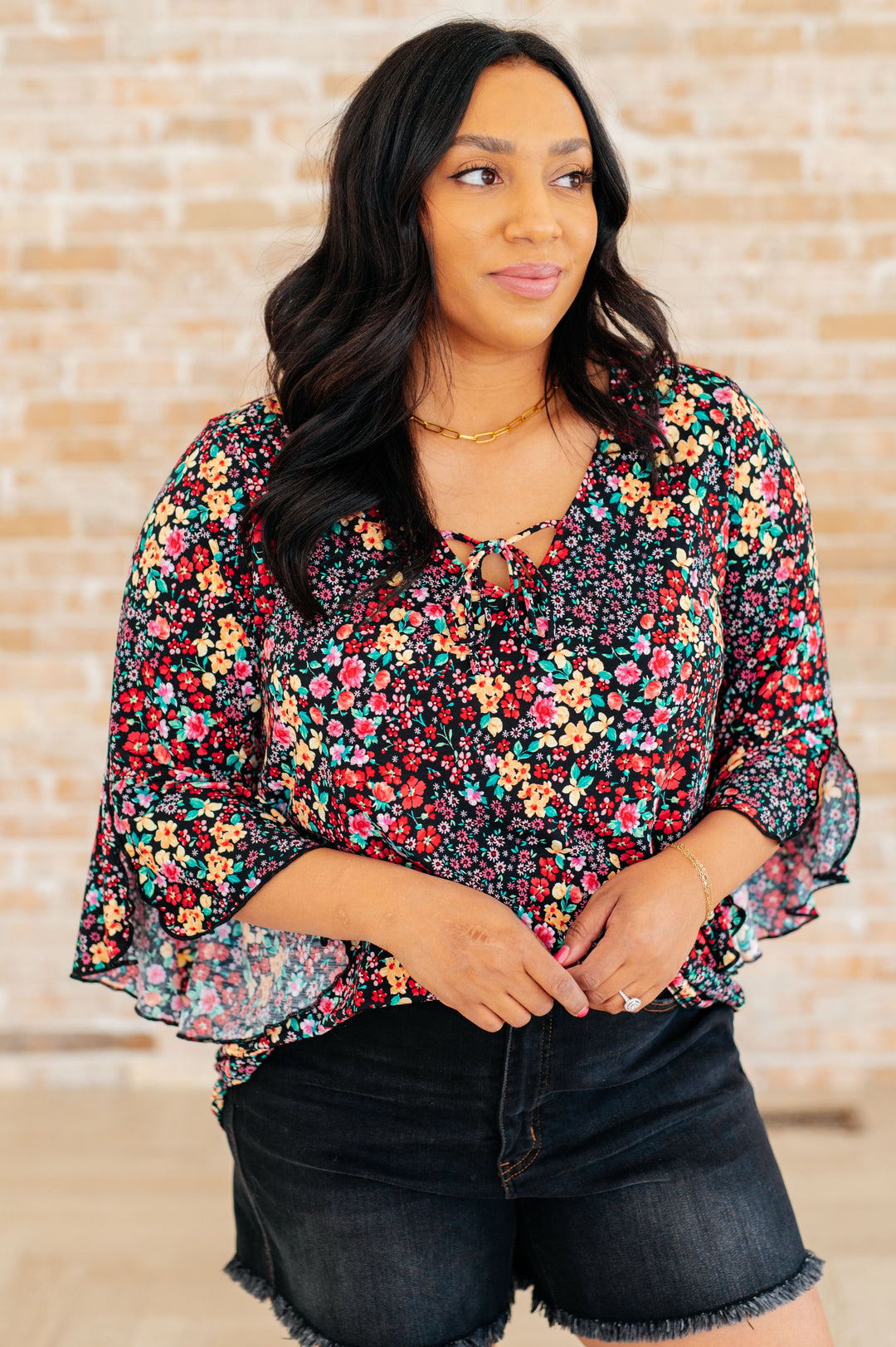 Willow Bell Sleeve Top in Black Multi Ditsy Floral-Tops-Ave Shops-[option4]-[option5]-[option6]-[option7]-[option8]-Shop-Boutique-Clothing-for-Women-Online