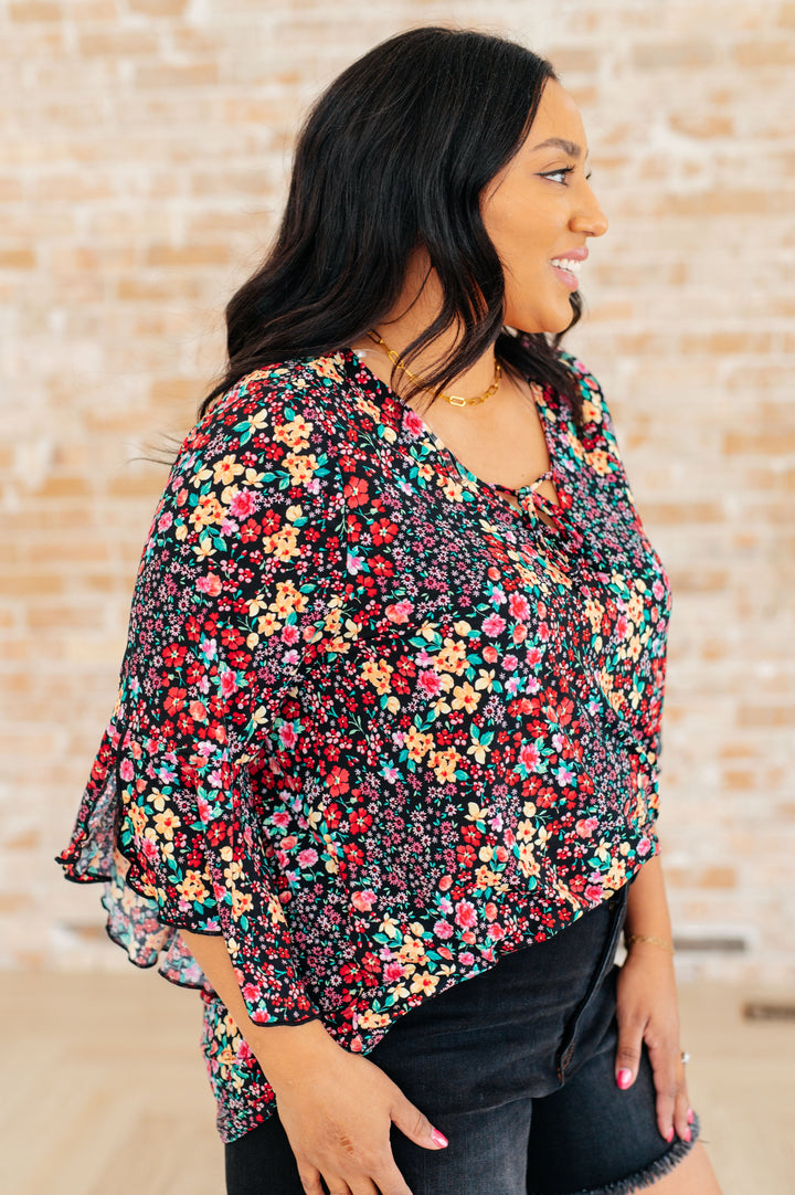 Willow Bell Sleeve Top in Black Multi Ditsy Floral-Tops-Ave Shops-[option4]-[option5]-[option6]-[option7]-[option8]-Shop-Boutique-Clothing-for-Women-Online