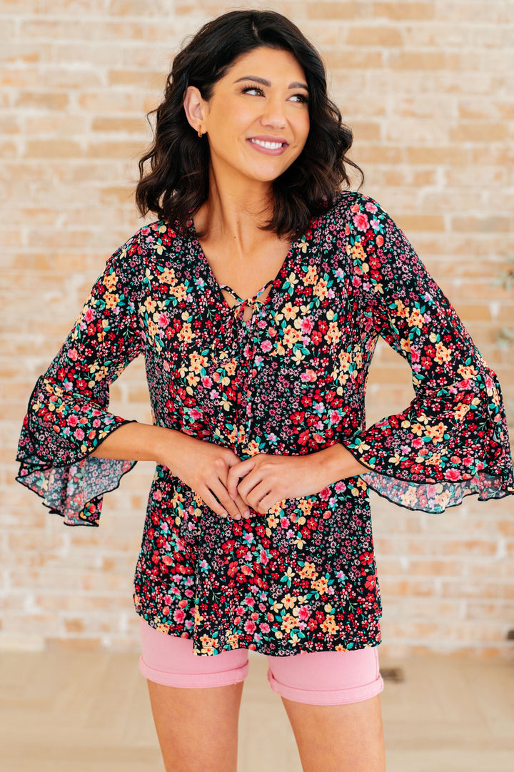 Willow Bell Sleeve Top in Black Multi Ditsy Floral-Tops-Ave Shops-[option4]-[option5]-[option6]-[option7]-[option8]-Shop-Boutique-Clothing-for-Women-Online