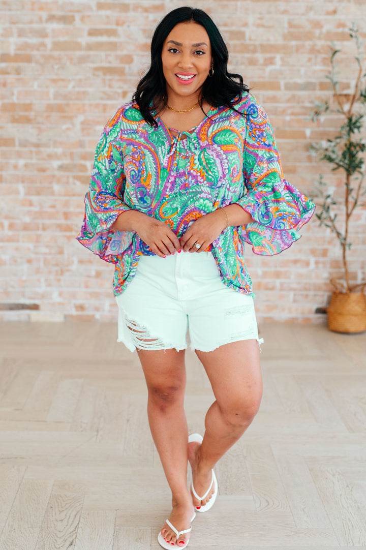 Willow Bell Sleeve Top in Lavender Mint Paisley-Tops-Ave Shops-[option4]-[option5]-[option6]-[option7]-[option8]-Shop-Boutique-Clothing-for-Women-Online