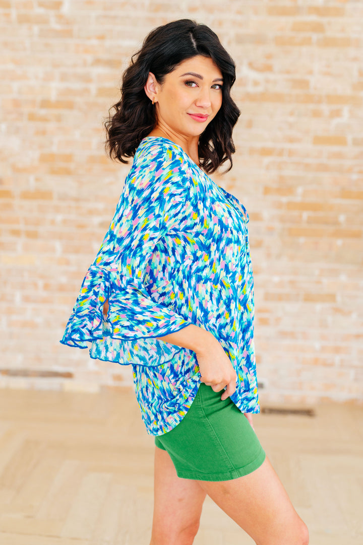 Willow Bell Sleeve Top in Royal Brushed Multi-Tops-Ave Shops-[option4]-[option5]-[option6]-[option7]-[option8]-Shop-Boutique-Clothing-for-Women-Online