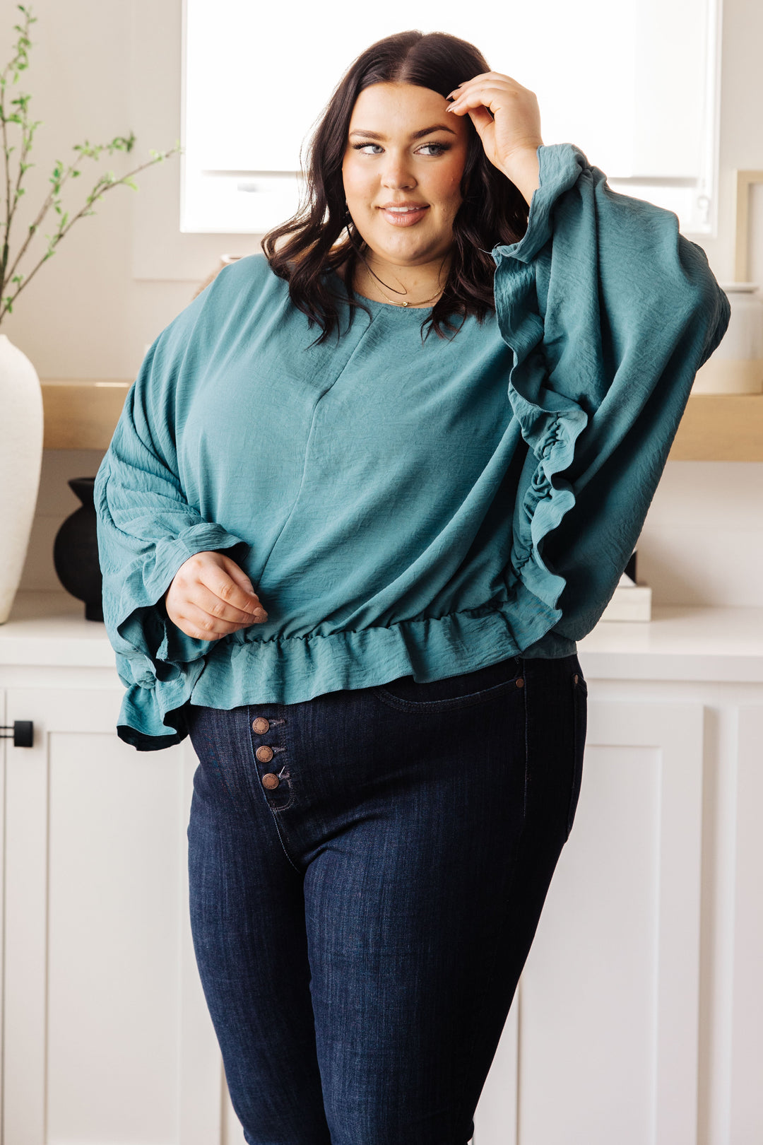 Winging It Ruffle Detail Top in Teal-Tops-Ave Shops-[option4]-[option5]-[option6]-[option7]-[option8]-Shop-Boutique-Clothing-for-Women-Online