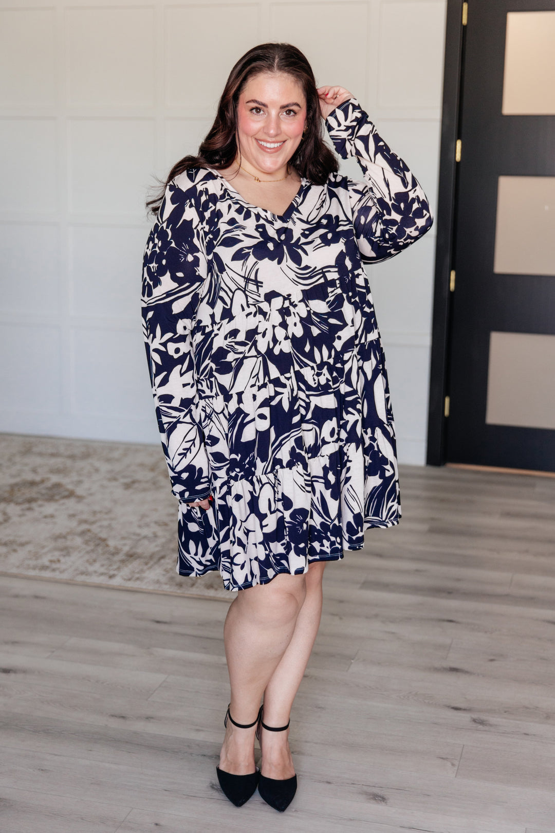 Worthwhile Moment Floral Tiered Dress in Oatmeal and Navy-Dresses-Ave Shops-[option4]-[option5]-[option6]-[option7]-[option8]-Shop-Boutique-Clothing-for-Women-Online