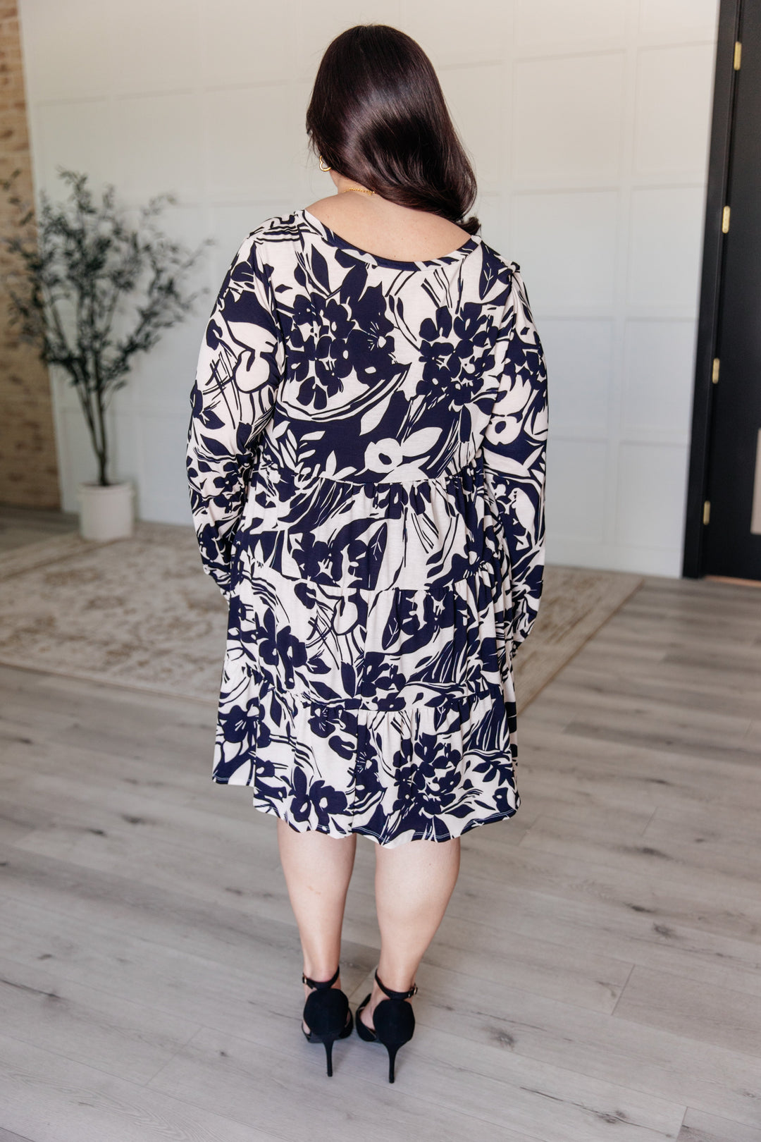 Worthwhile Moment Floral Tiered Dress in Oatmeal and Navy-Dresses-Ave Shops-[option4]-[option5]-[option6]-[option7]-[option8]-Shop-Boutique-Clothing-for-Women-Online