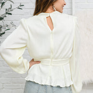 Xanidu Long Sleeve V Neck Blouse in White-Womens-Ave Shops-[option4]-[option5]-[option6]-[option7]-[option8]-Shop-Boutique-Clothing-for-Women-Online