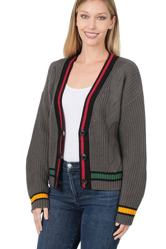 Zenana Contrast Trim Cable Knit Cardigan-Cardigans-Kiwidrop-[option4]-[option5]-[option6]-[option7]-[option8]-Shop-Boutique-Clothing-for-Women-Online