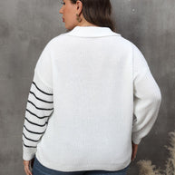 Plus Size Striped V-Neck Sweater-Sweaters-Trendsi-[option4]-[option5]-[option6]-[option7]-[option8]-Shop-Boutique-Clothing-for-Women-Online