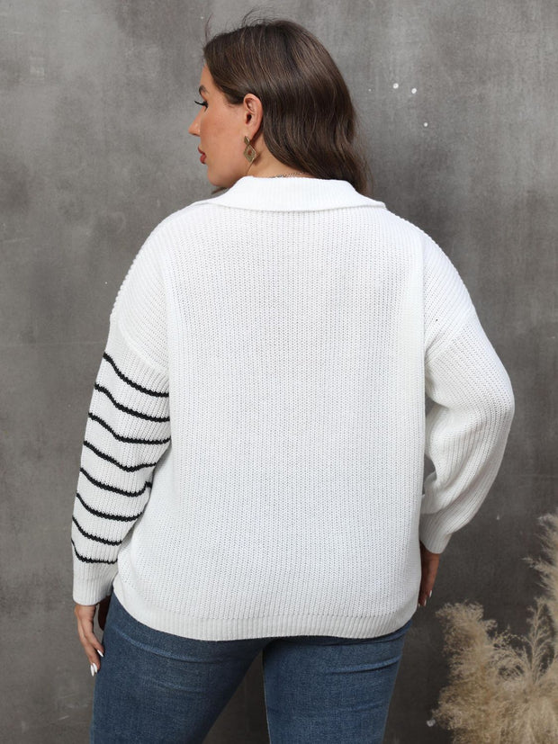 Plus Size Striped V-Neck Sweater-Sweaters-Trendsi-[option4]-[option5]-[option6]-[option7]-[option8]-Shop-Boutique-Clothing-for-Women-Online