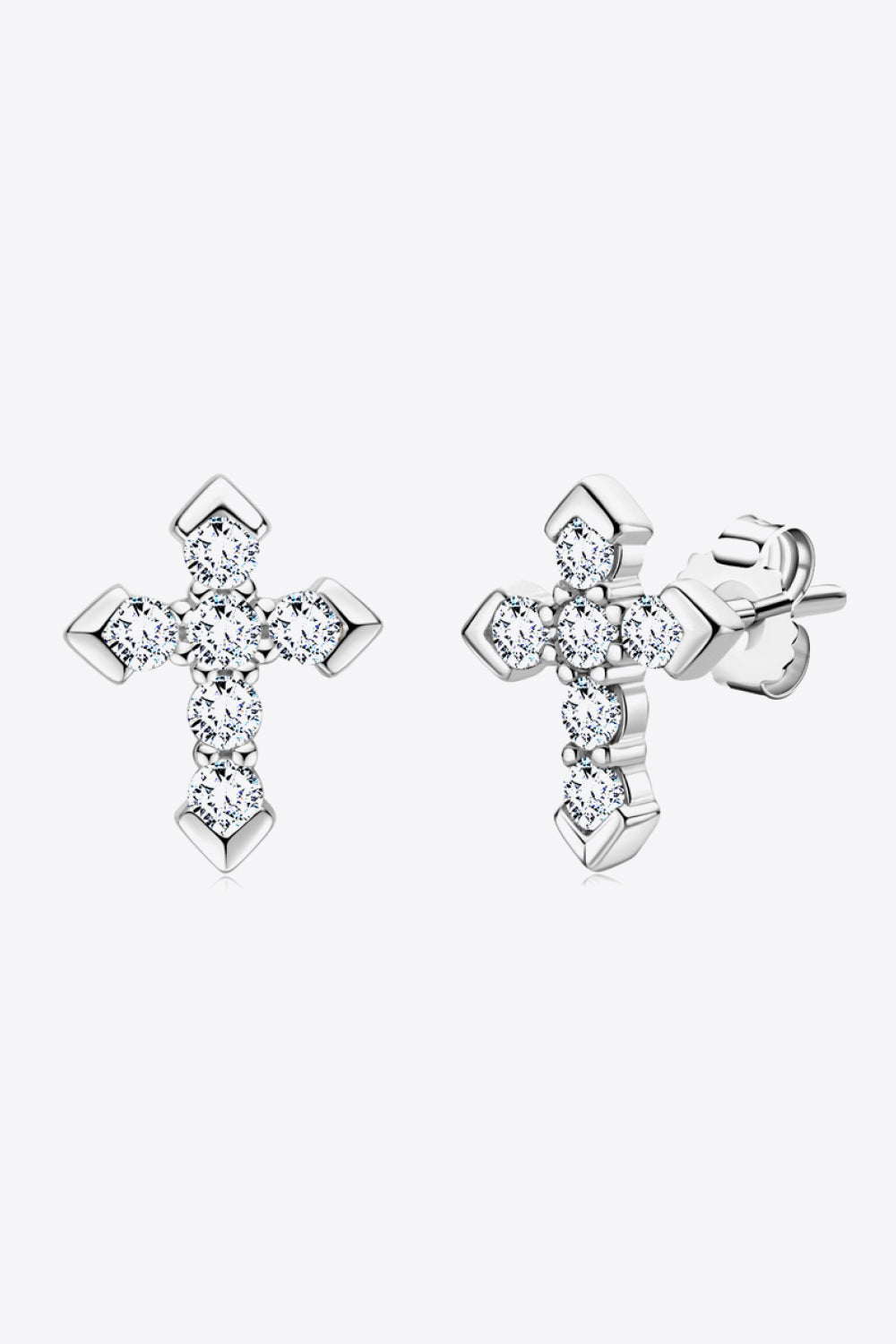Moissanite Cross Stud Earrings-Trendsi-Silver-One Size-[option4]-[option5]-[option6]-[option7]-[option8]-Shop-Boutique-Clothing-for-Women-Online