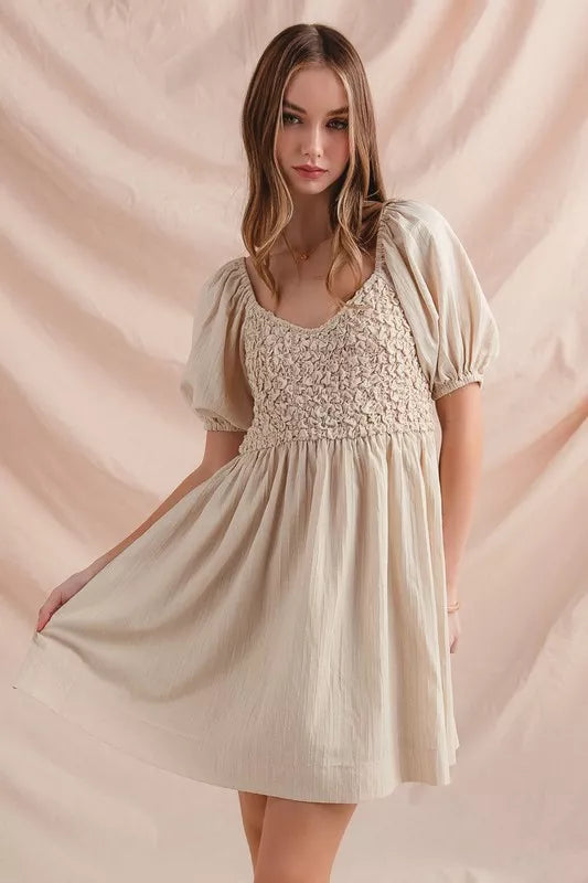 SO ME Textured Woven Daily Dress with Puff Sleeves-Dresses-Trendsi-[option4]-[option5]-[option6]-[option7]-[option8]-Shop-Boutique-Clothing-for-Women-Online