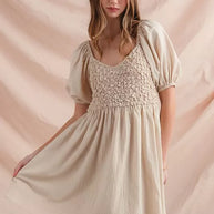 SO ME Textured Woven Daily Dress with Puff Sleeves-Dresses-Trendsi-[option4]-[option5]-[option6]-[option7]-[option8]-Shop-Boutique-Clothing-for-Women-Online