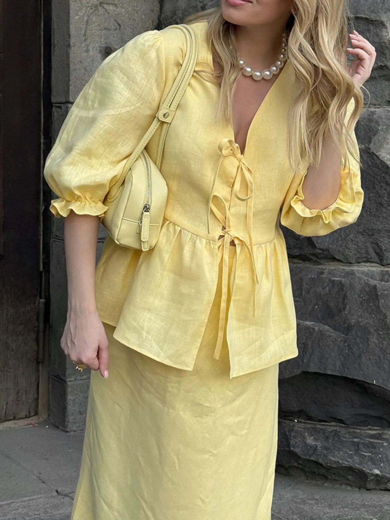 Tie Front Peplum Top and Skirt Set-Sets-Trendsi-[option4]-[option5]-[option6]-[option7]-[option8]-Shop-Boutique-Clothing-for-Women-Online