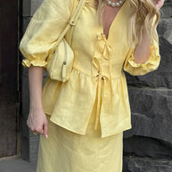 Tie Front Peplum Top and Skirt Set-Sets-Trendsi-[option4]-[option5]-[option6]-[option7]-[option8]-Shop-Boutique-Clothing-for-Women-Online