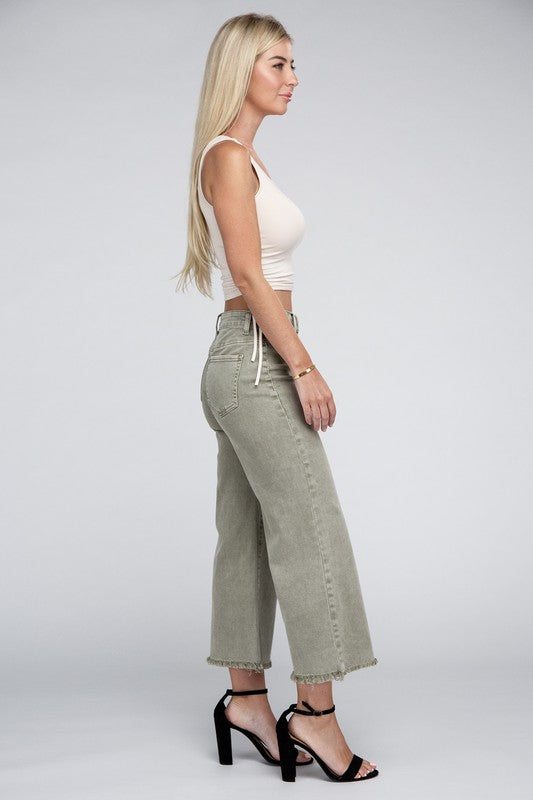 Zenana Acid Washed High Waist Frayed Hem Straight Pants-ZENANA-[option4]-[option5]-[option6]-[option7]-[option8]-Shop-Boutique-Clothing-for-Women-Online