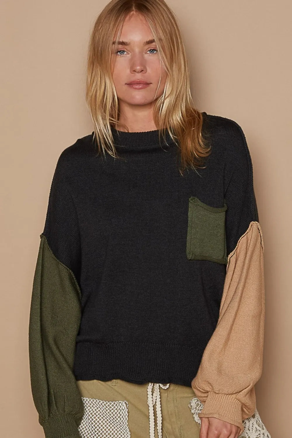 POL Color Block Roll Hem Hacci Sweater-Sweaters-Trendsi-[option4]-[option5]-[option6]-[option7]-[option8]-Shop-Boutique-Clothing-for-Women-Online