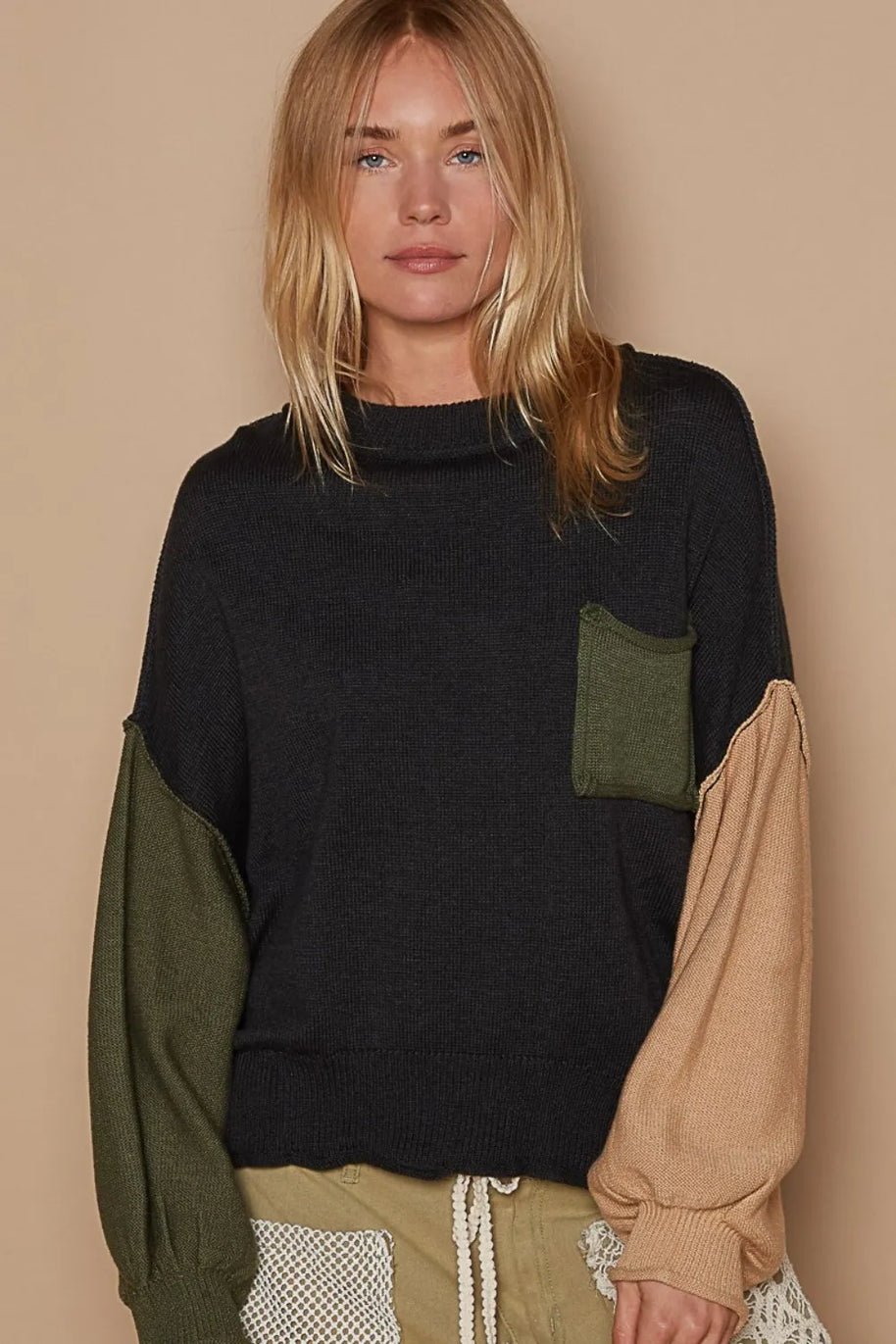 POL Color Block Roll Hem Hacci Sweater-Sweaters-Trendsi-[option4]-[option5]-[option6]-[option7]-[option8]-Shop-Boutique-Clothing-for-Women-Online