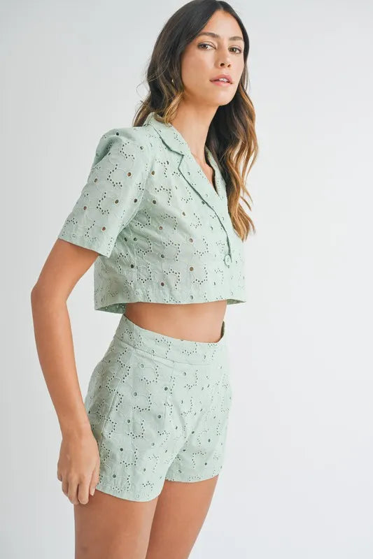 MABLE Eyelet Short Sleeve Crop Top and Shorts Set-Sets-Trendsi-[option4]-[option5]-[option6]-[option7]-[option8]-Shop-Boutique-Clothing-for-Women-Online