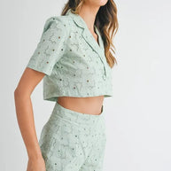 MABLE Eyelet Short Sleeve Crop Top and Shorts Set-Sets-Trendsi-[option4]-[option5]-[option6]-[option7]-[option8]-Shop-Boutique-Clothing-for-Women-Online