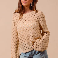 SO ME Geometric Pattern Open Knit Lightweight Sweater-Sweaters-Trendsi-[option4]-[option5]-[option6]-[option7]-[option8]-Shop-Boutique-Clothing-for-Women-Online