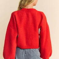 Davi & Dani Flower Contrast Round Neck Long Sleeve Cardigan-cardigan-Trendsi-[option4]-[option5]-[option6]-[option7]-[option8]-Shop-Boutique-Clothing-for-Women-Online