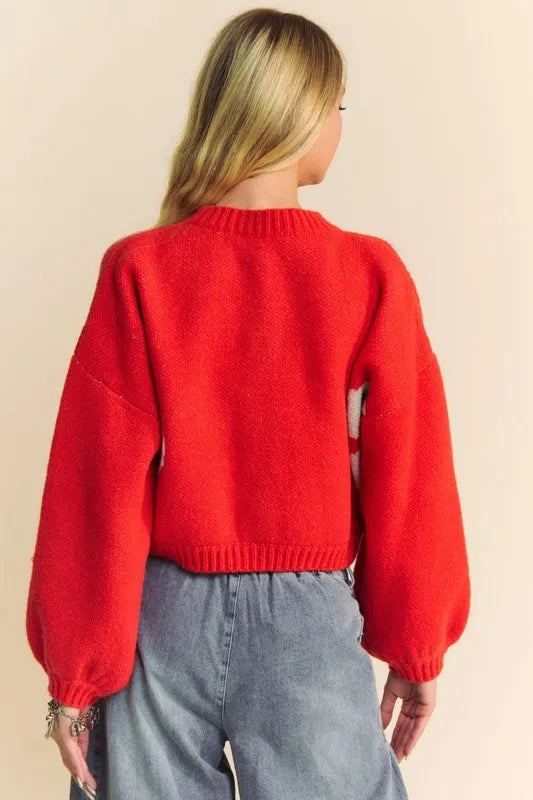 Davi & Dani Flower Contrast Round Neck Long Sleeve Cardigan-cardigan-Trendsi-[option4]-[option5]-[option6]-[option7]-[option8]-Shop-Boutique-Clothing-for-Women-Online