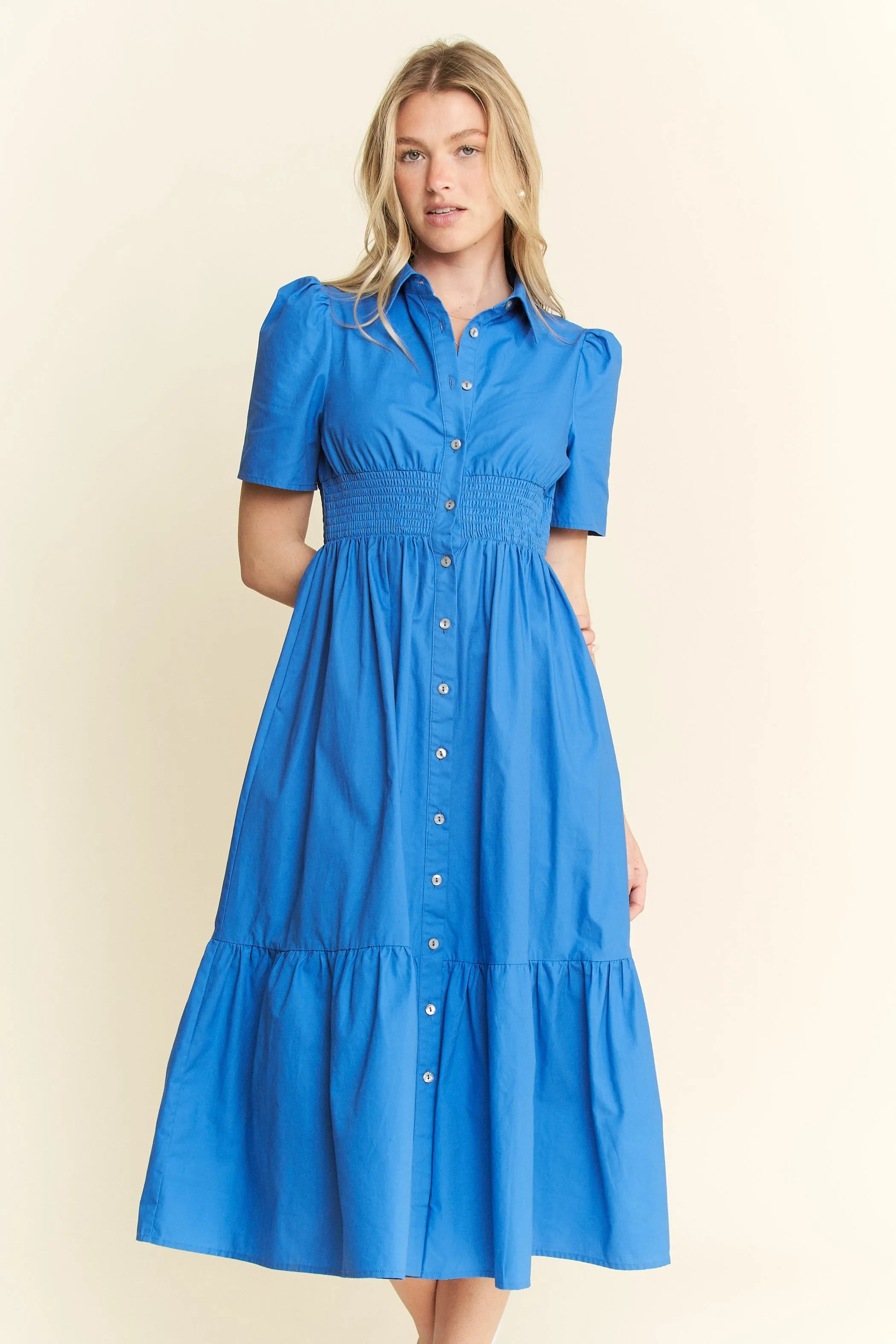 Jade By Jane Short Sleeve Button Down Midi Dress-Dresses-Trendsi-[option4]-[option5]-[option6]-[option7]-[option8]-Shop-Boutique-Clothing-for-Women-Online