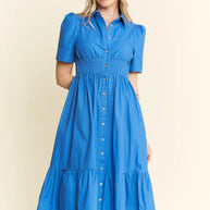 Jade By Jane Short Sleeve Button Down Midi Dress-Dresses-Trendsi-[option4]-[option5]-[option6]-[option7]-[option8]-Shop-Boutique-Clothing-for-Women-Online