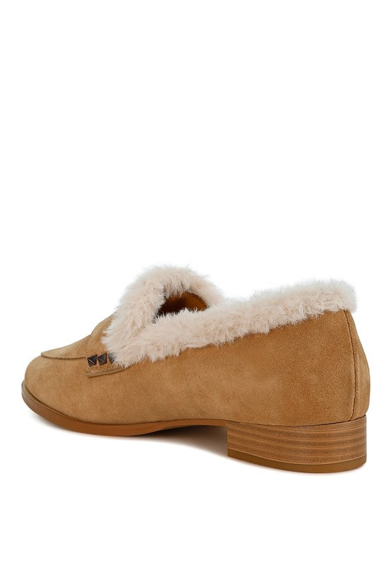 Allie Fur Trim Genuine Suede Loafers-Rag Company-[option4]-[option5]-[option6]-[option7]-[option8]-Shop-Boutique-Clothing-for-Women-Online