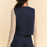 Davi & Dani Lace Patch Open Front Denim Vest-Vest-Trendsi-[option4]-[option5]-[option6]-[option7]-[option8]-Shop-Boutique-Clothing-for-Women-Online